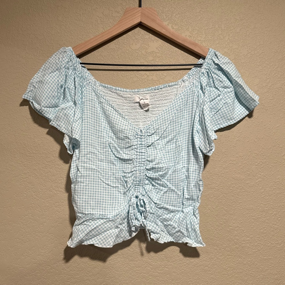 NWOT Japna women’s gingham top with scrunch tie